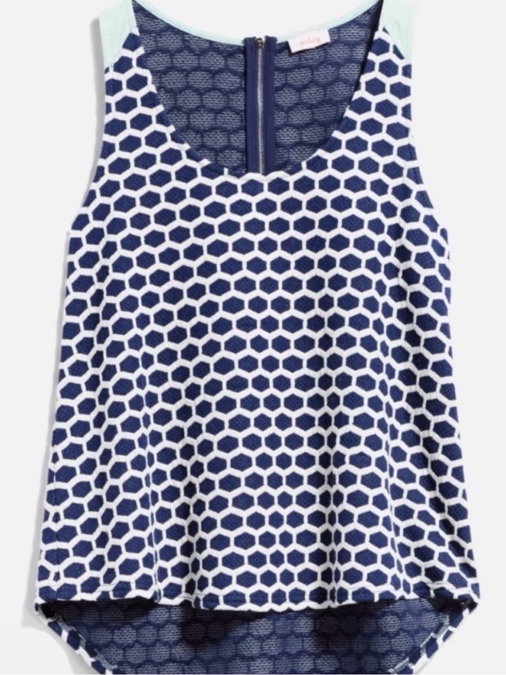 Sleeveless Geometric Print Tank Top - Navy & White with Mint Accents